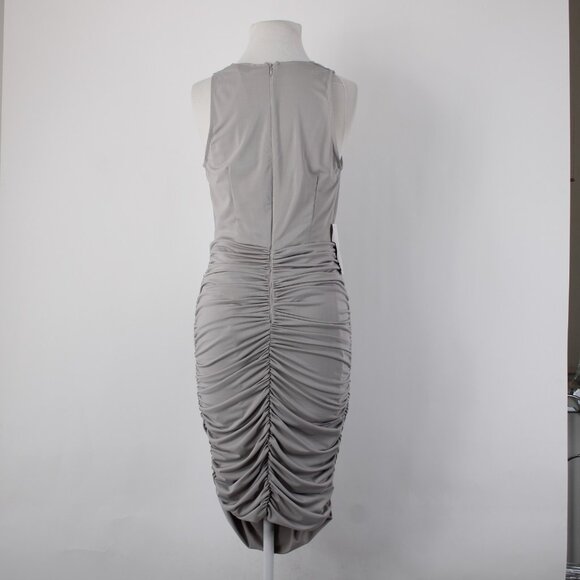 AX Paris Dress Sz 8 Silver Ruched Body Con Lined Polyester Elastane Dress - Picture 8 of 13